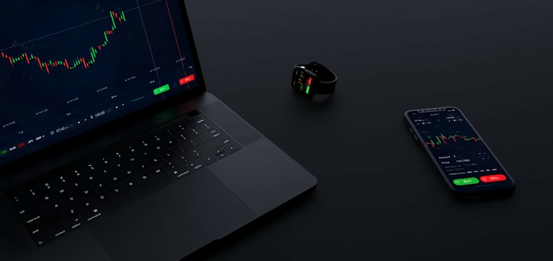 Laptop and phone showing stock charts during an automated nightly scan